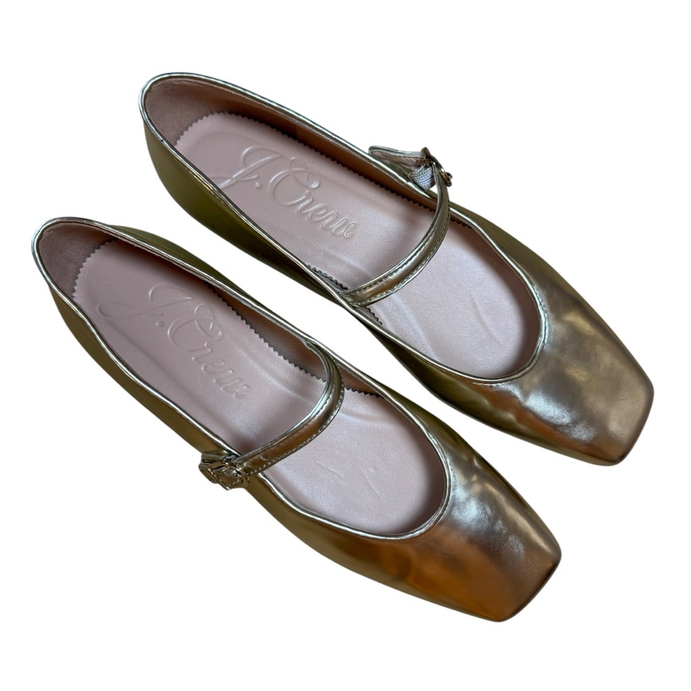 J.Crew Metallic Gold Leather Mary Jane Flats Women 7 Square Toe Ballet Shoes - Picture 1 of 14